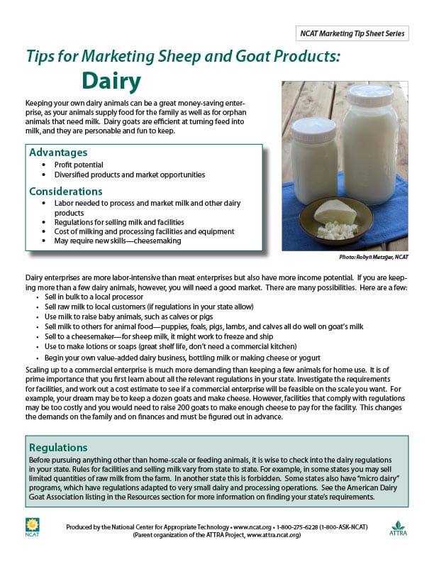 Tips for Marketing Sheep and Goat Products: Dairy cover
