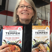 Sarah Speare holds packages of Tootie's Tempeh