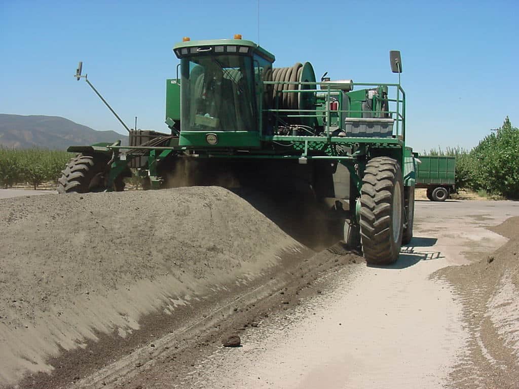 Compost-turning equipment at Groverat Grover Compost in the San Joaquin Valley, California