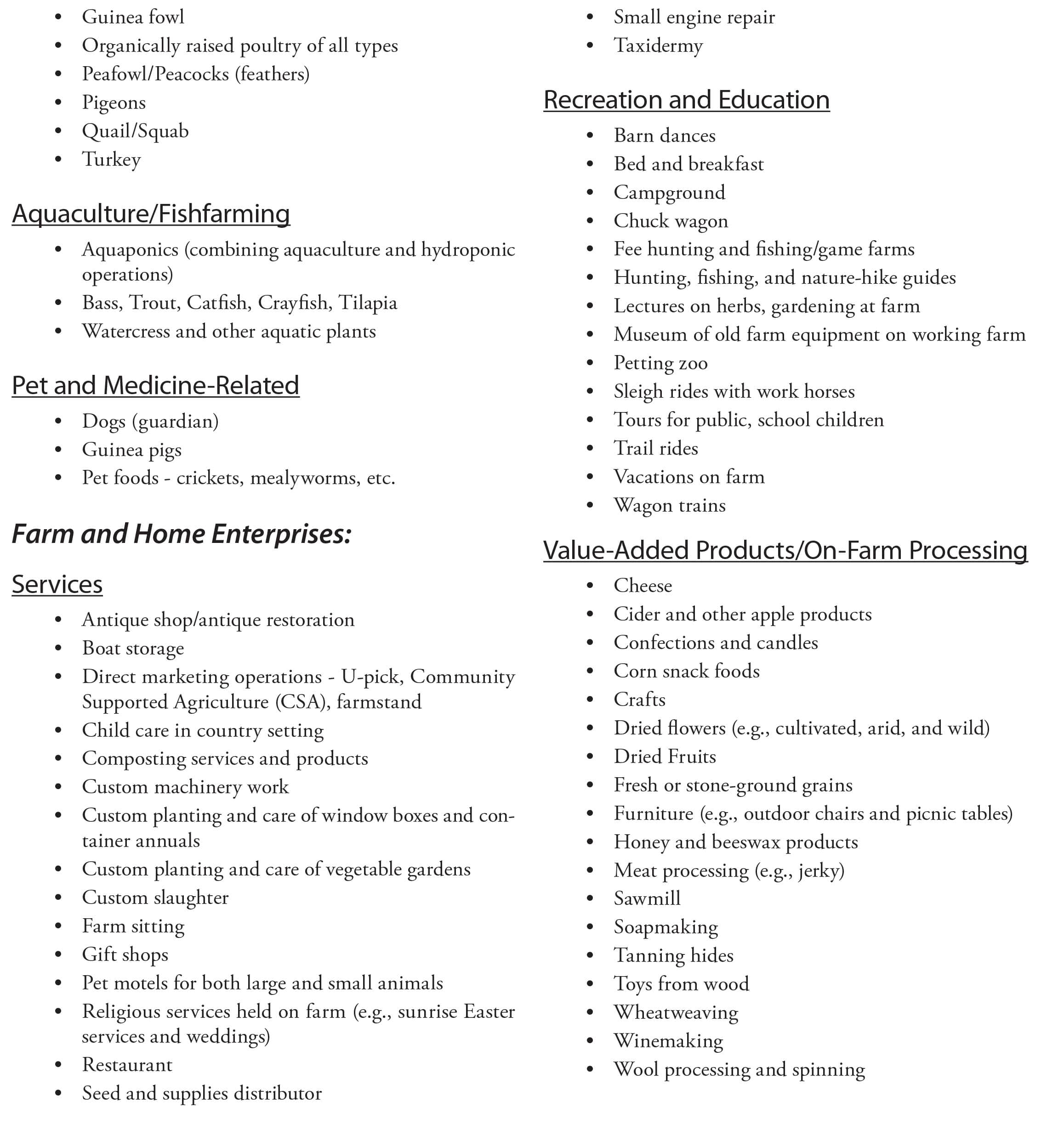Appendix 2: List of Alternate Enterprises p3