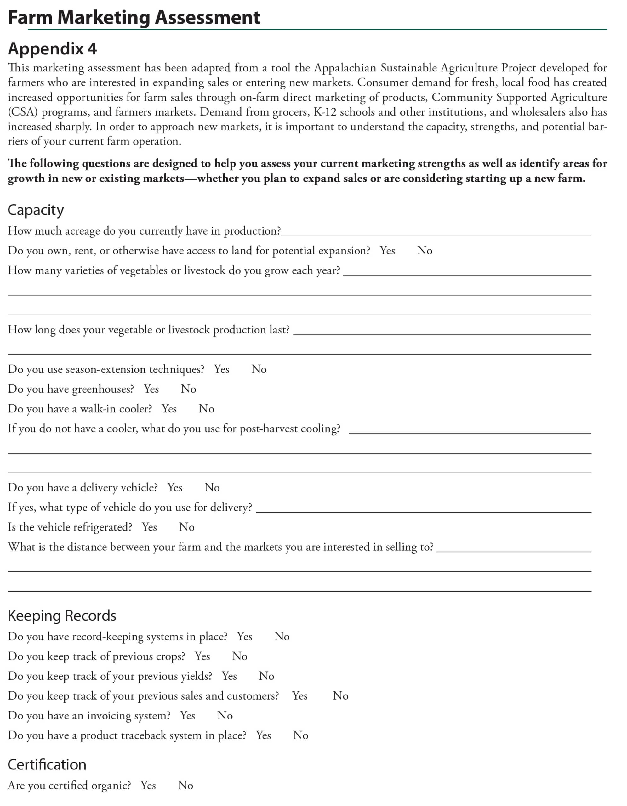 Appendix 4: Farm Marketing Assessment