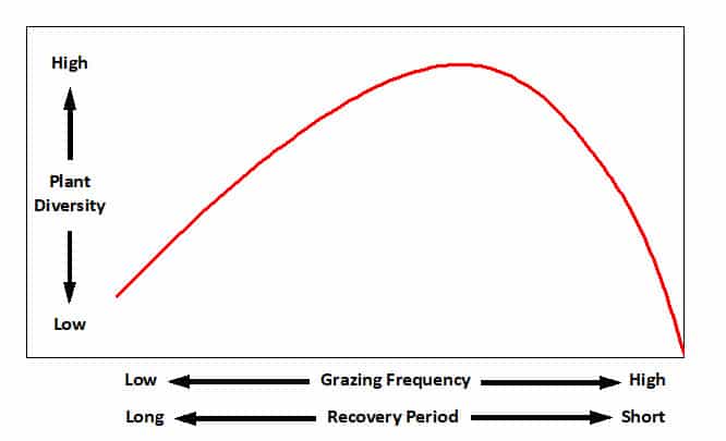 Graph showing relationship between grazing frequency and plant diversity.