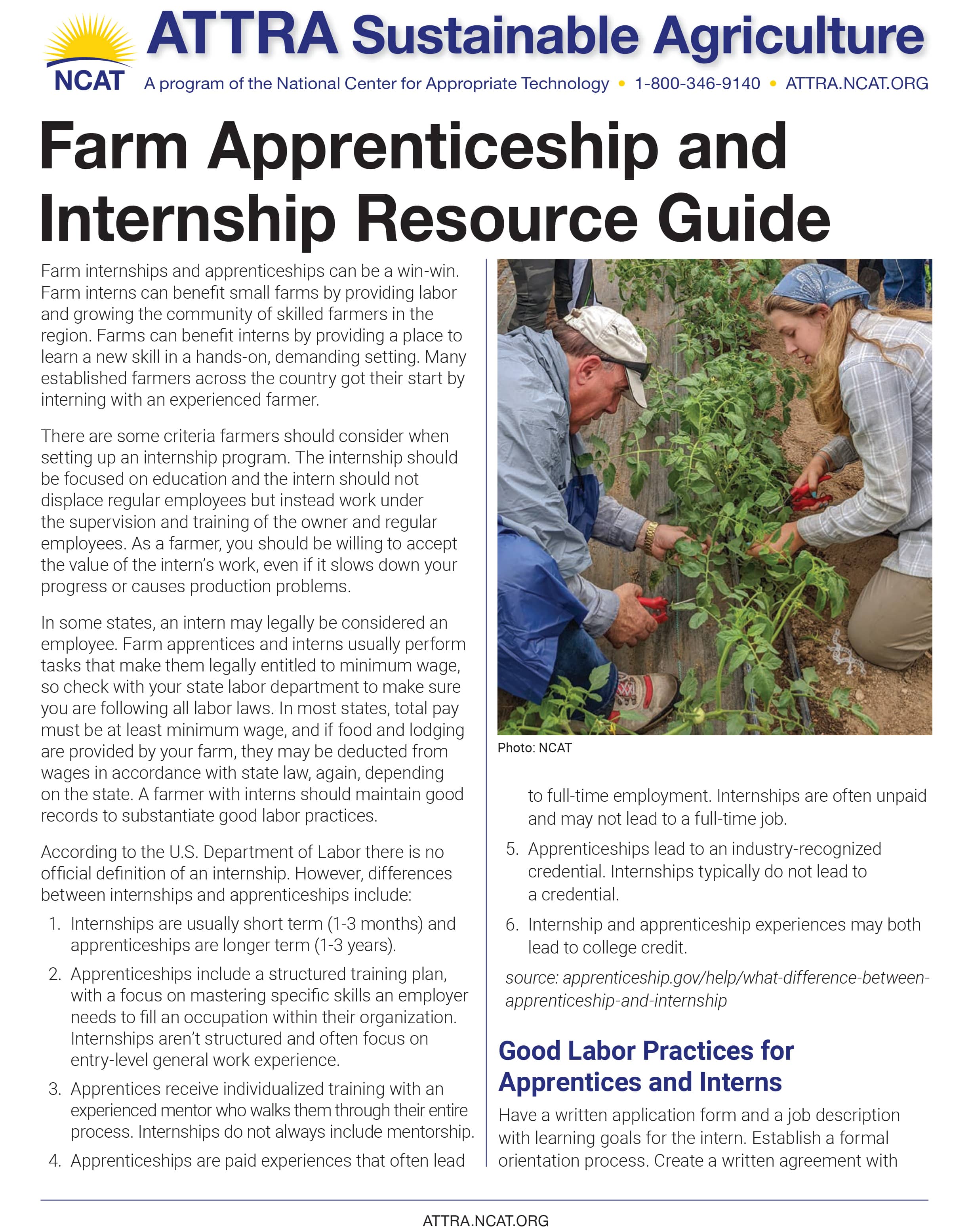 Farm Apprenticeship and Internship Resource Guide cover