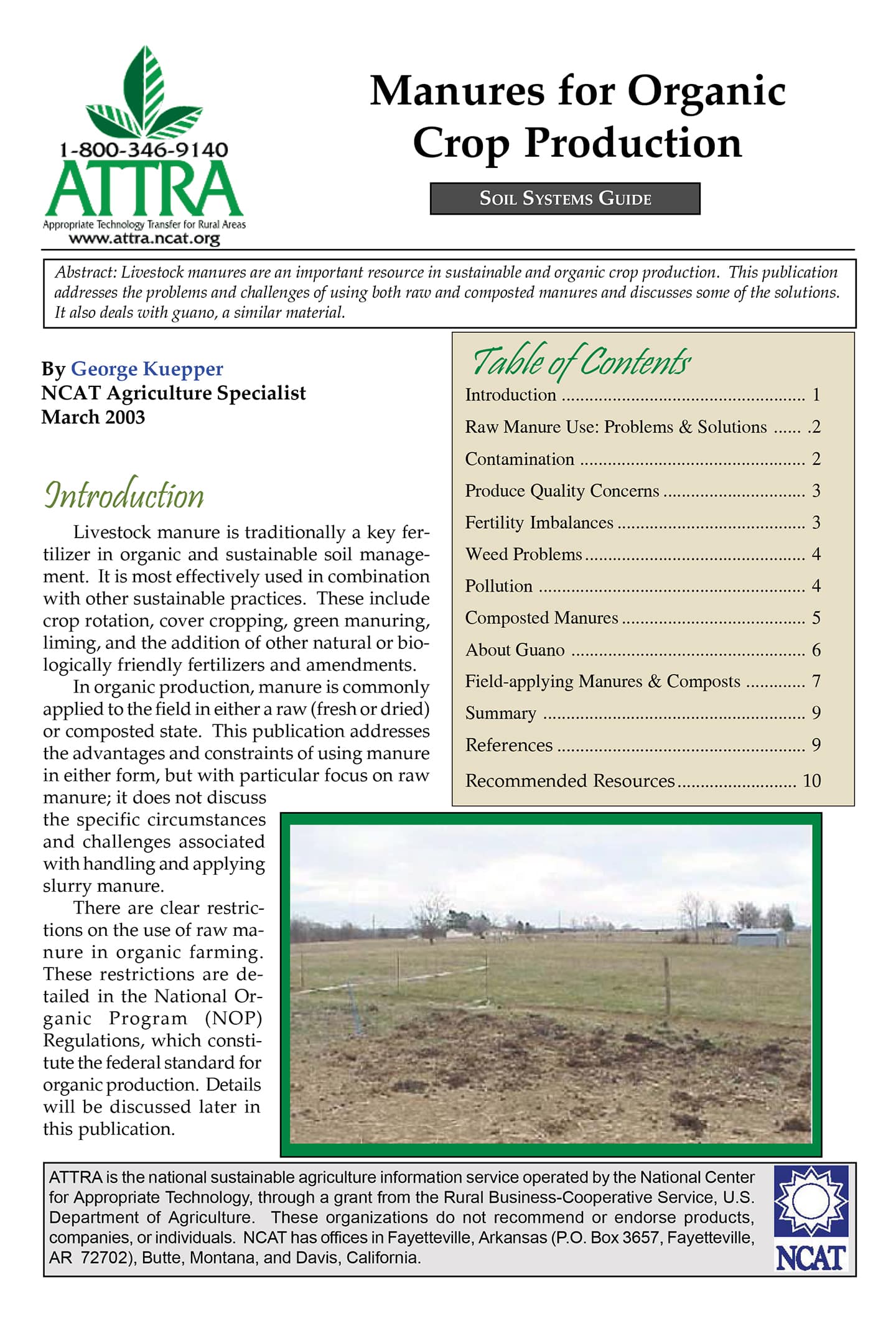 Portada: «Abonos para la producción agrícola ecológica»