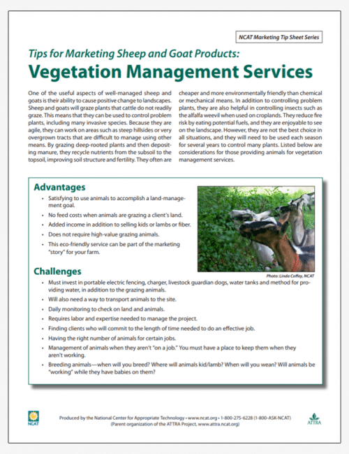 Tips for Marketing Sheep and Goat Products: Vegetation Management Services cover