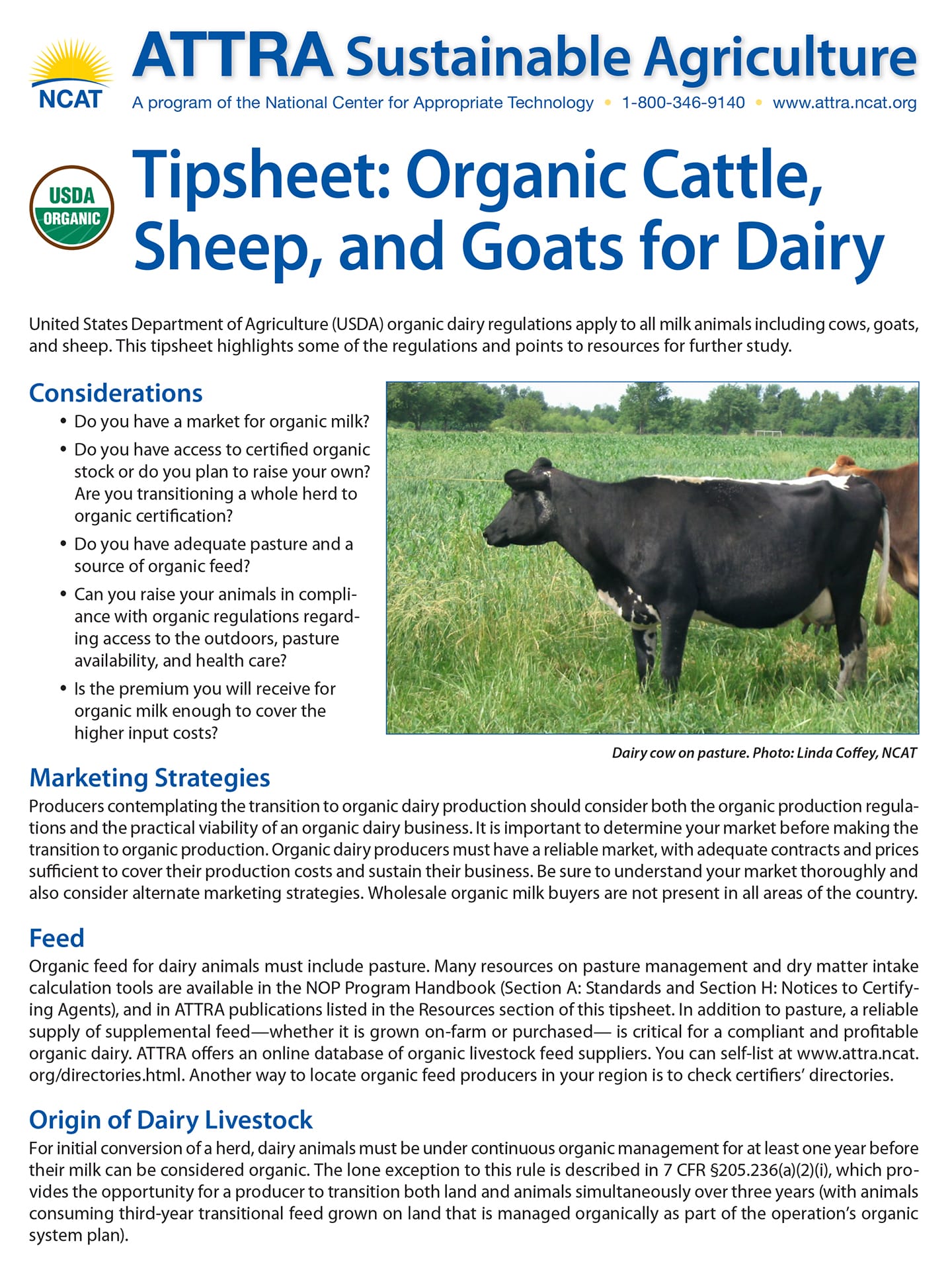 Tipsheet: Organic Cattle, Sheep, and Goats for Dairy cover