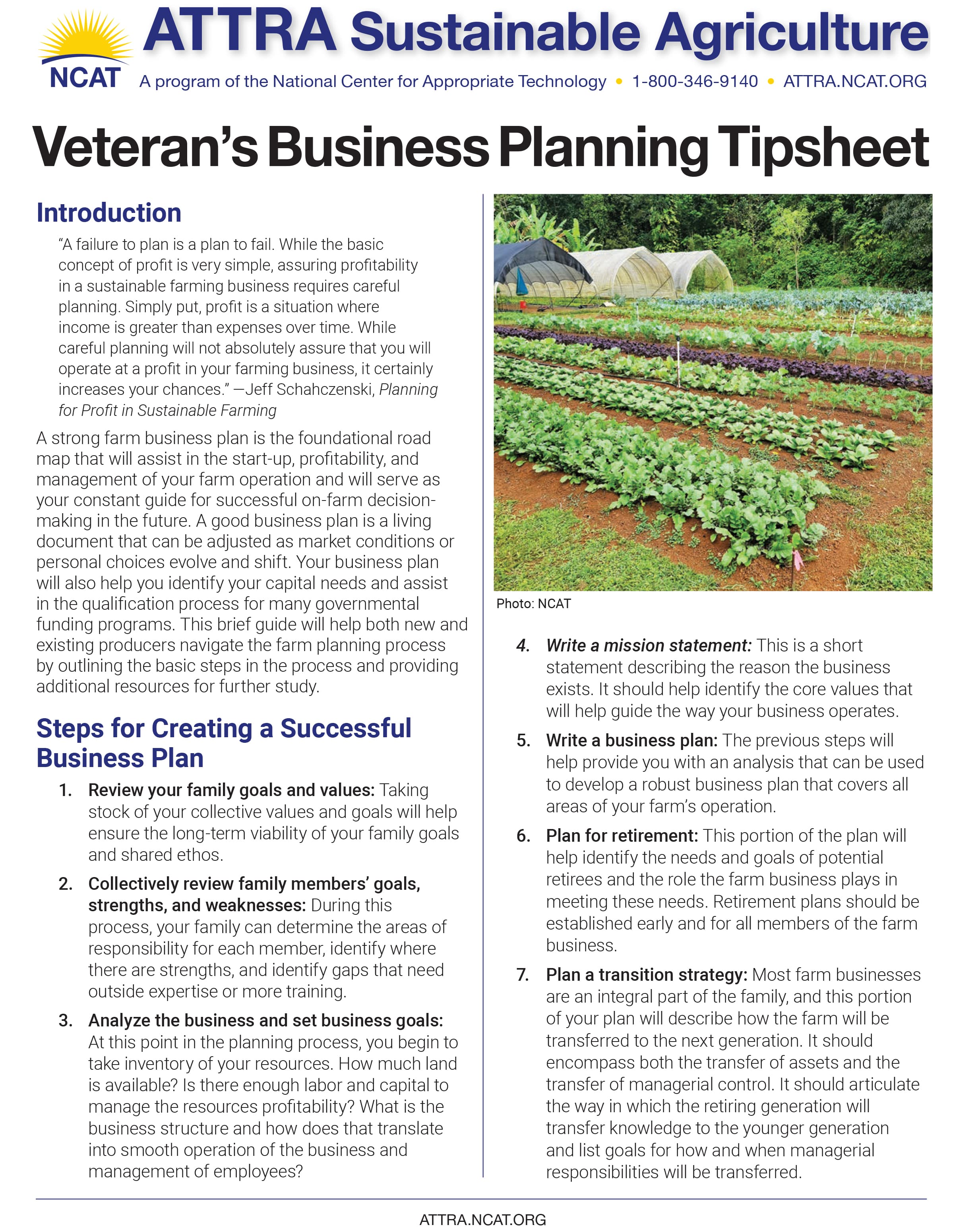 Veteran’s Business Planning Tipsheet cover