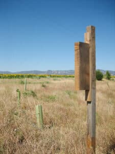 Drilled wood blocks offer nesting opportunities for many native bees