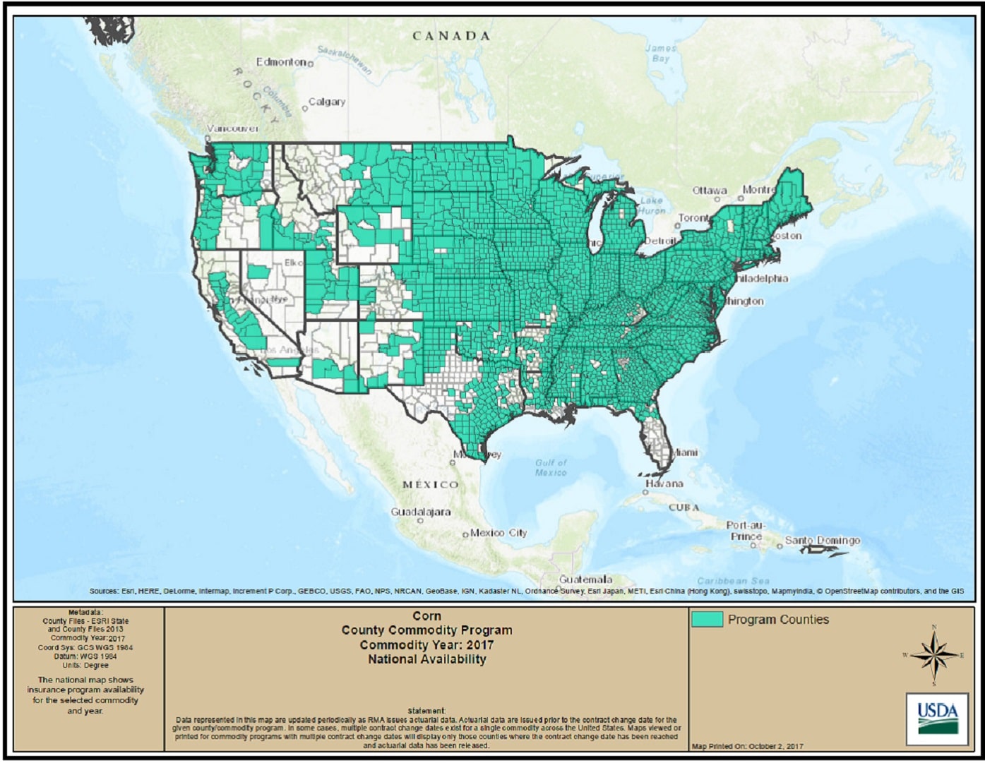 Figure 4: Counties with Apple Insurance Policies in 2017.