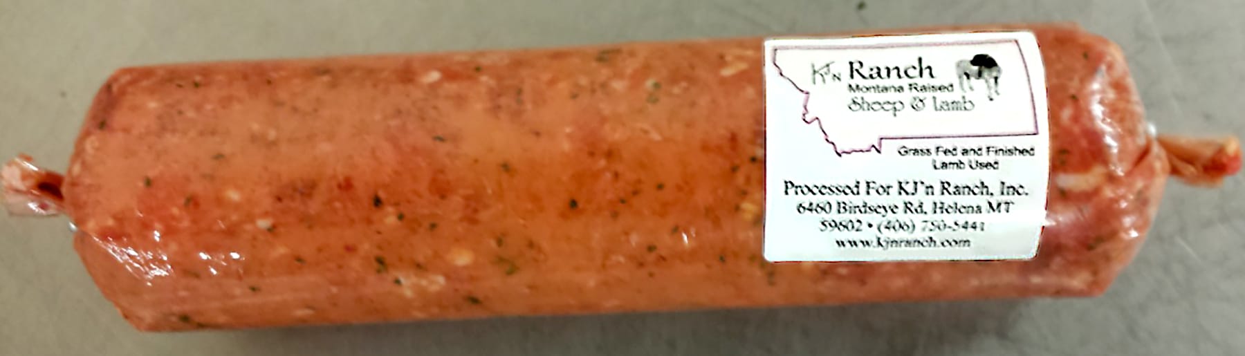This lamb herb sausage by KJ’n Ranch in Helena, Montana, is packed in a roll, or chub package.