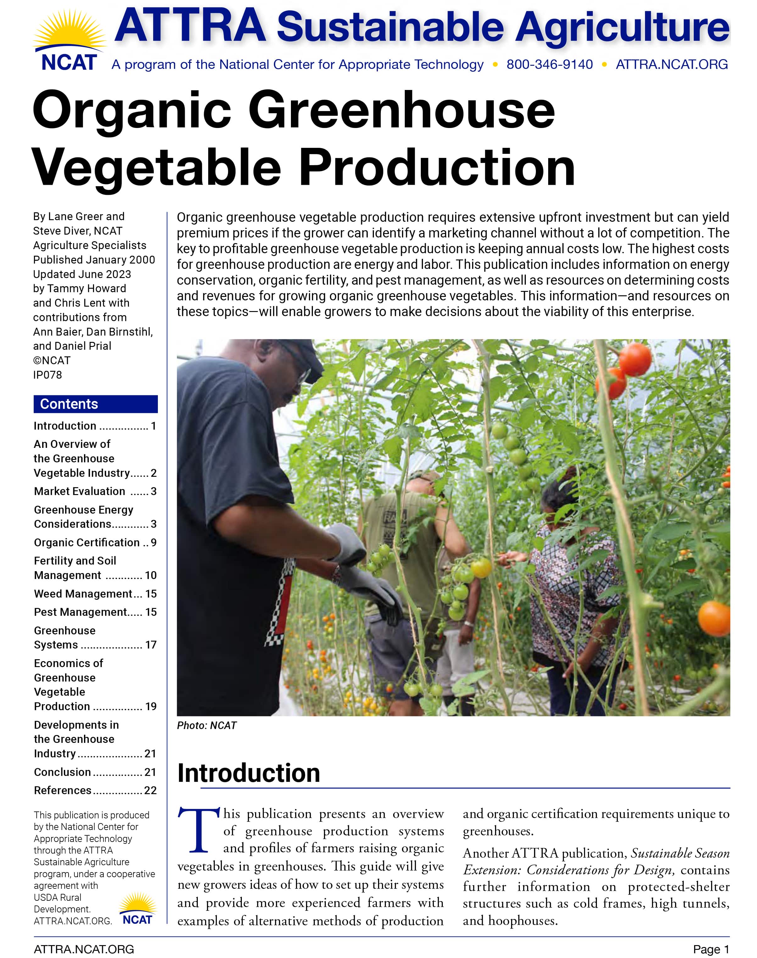 Organic Greenhouse Vegetable Production cover
