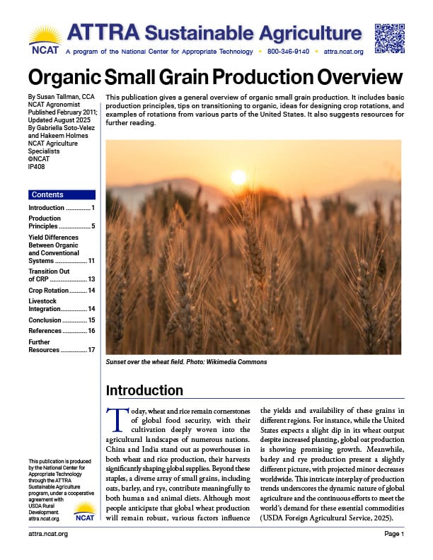 Portada: Resumen de la producción ecológica de cereales de grano pequeño
