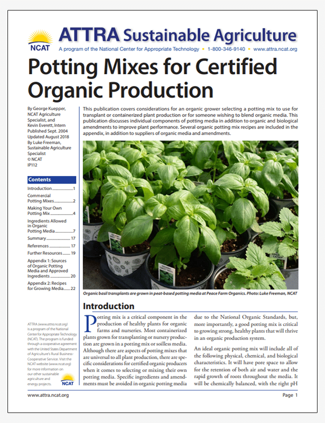 Potting Mixes for Certified Organic Production cover