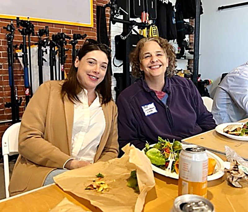 Sara Williams Flewelling and Jen Faigel at the end of project meeting, Saco, Maine, March 2023.