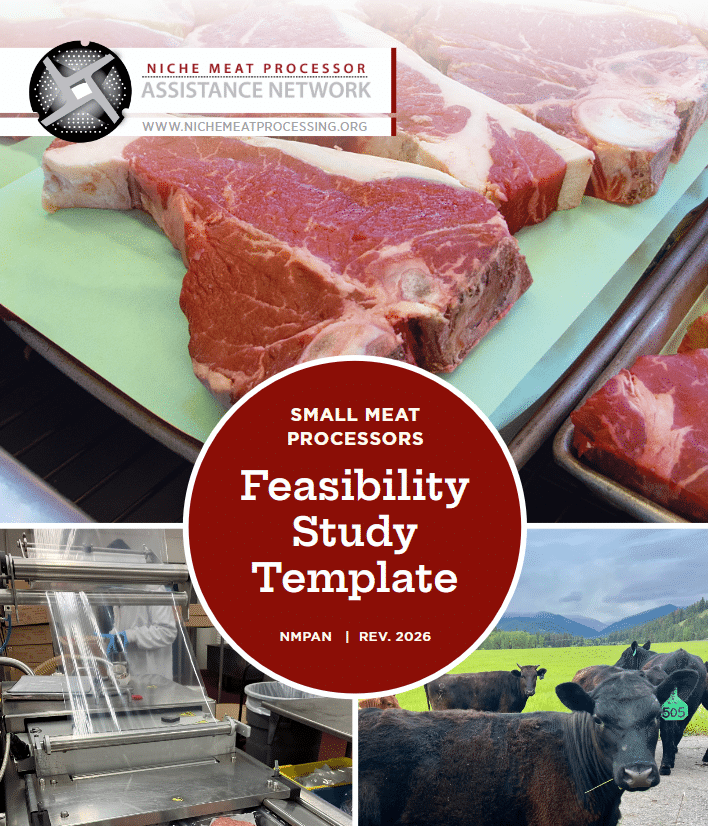 Small Meat Processors Feasibility Study Template cover with photos of meat and cattle