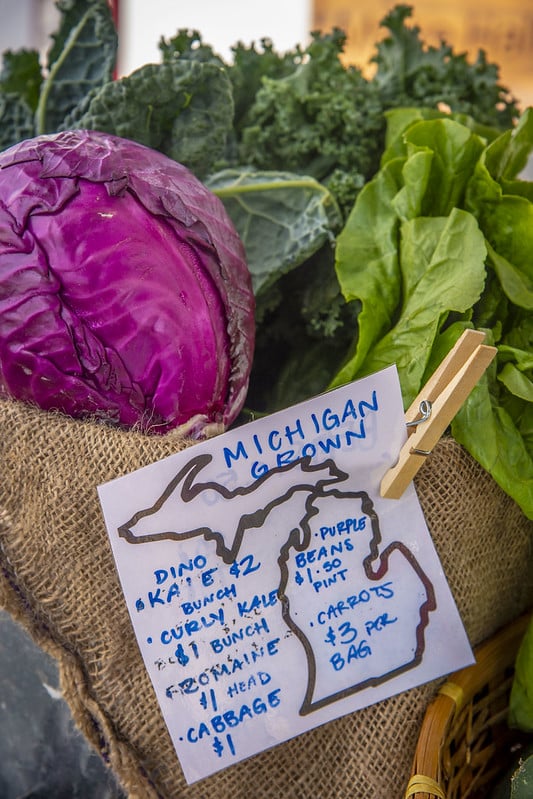 container of vegetable produce with Michigan Grown label