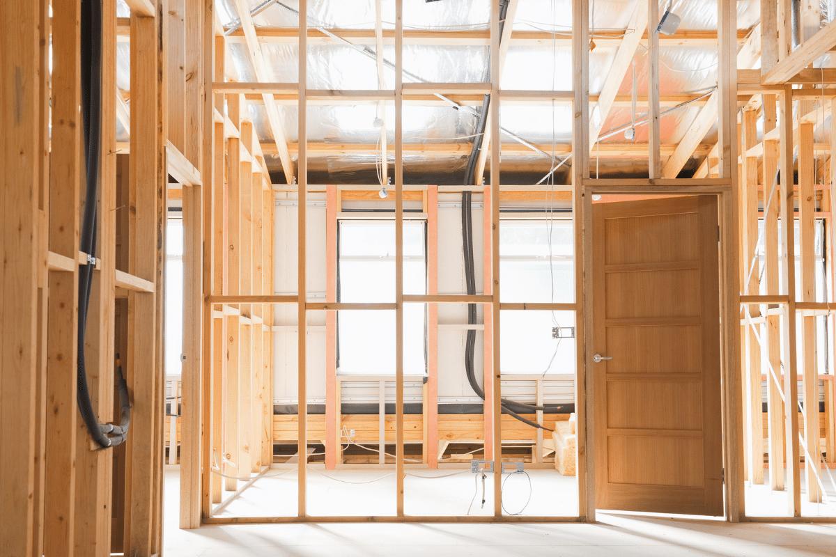 framing in a building under construction