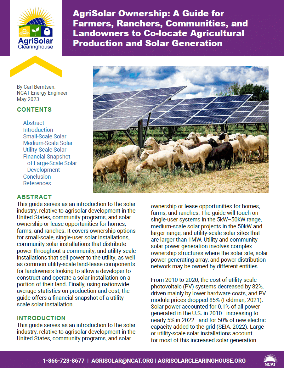 Propiedad de proyectos AgriSolar: Una guía para agricultores, ganaderos, comunidades y propietarios de tierras sobre cómo combinar la producción agrícola con la generación de energía solar (portada)