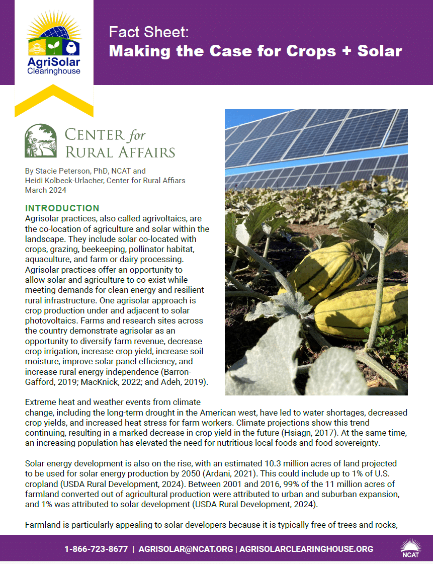 Fact Sheet: Making the Case for Crops + Solar cover